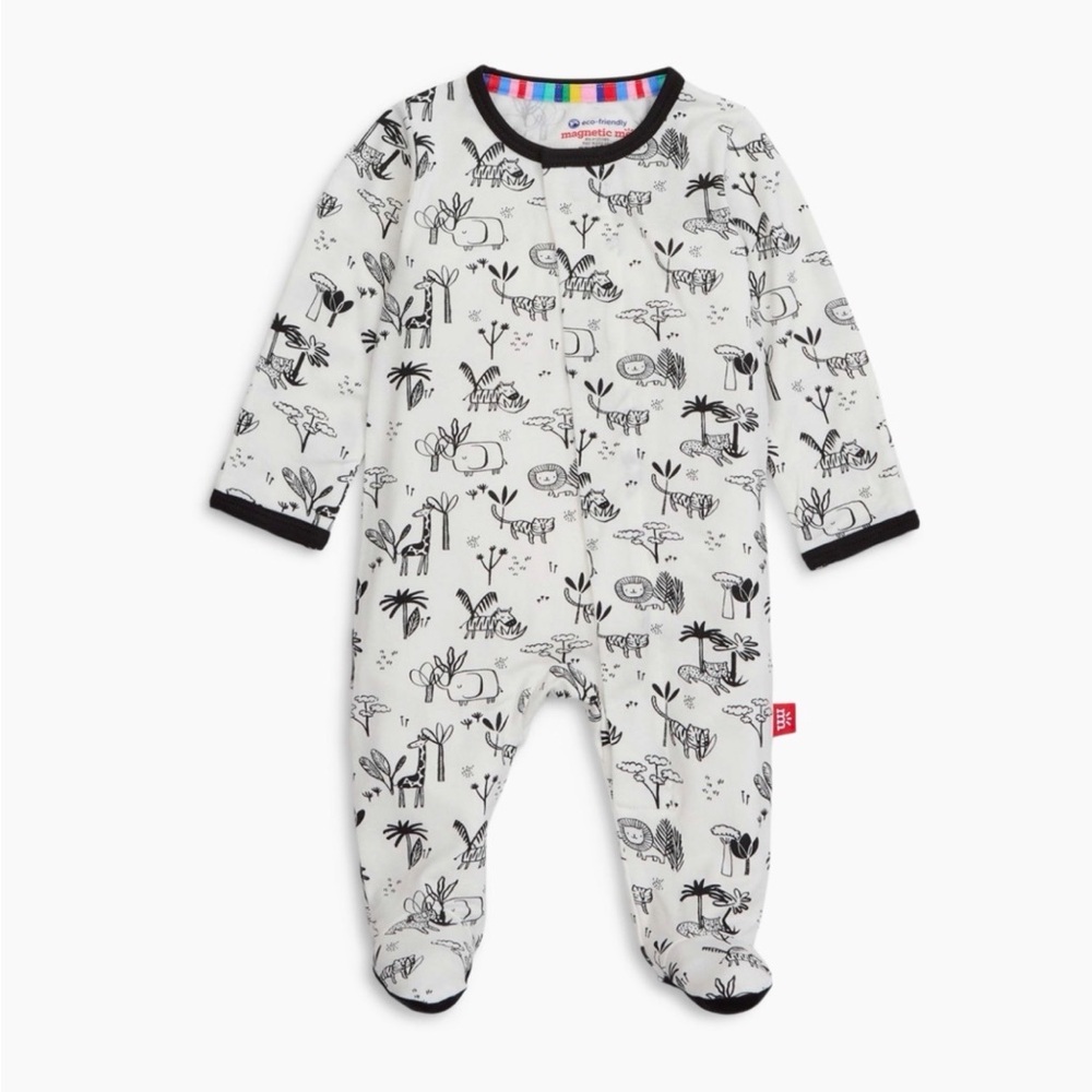 Magnetic Me Black and White Safari Footie Sleeper with Fold Over Mittens